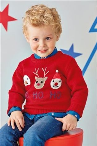 Children's xmas jumper. Christmas characters with "ho ho ho".