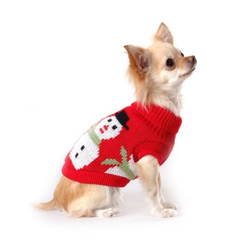 Christmas jumper for dog. Red with snowman on back