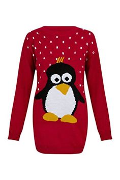 Red ladies jumper-dress with penguin design.