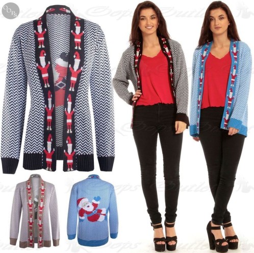 Women's loose cardigan with Santa design, could be worn as maternity jumper.