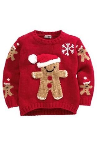 Baby Christmas jumper. Red ginger bread man design.