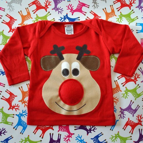 Baby Christmas jumper. Red with Rudolf design.