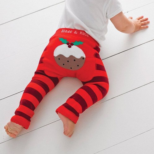 Red Christmas pudding leggings for baby