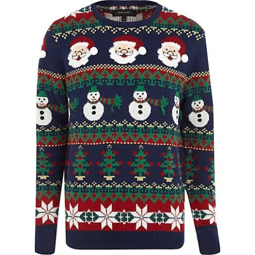 Men's novelty jumper - snowmen, santa, Christmas trees and snowflakes.