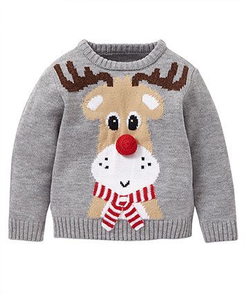Child's xmas jumper. Grey with reindeer design.