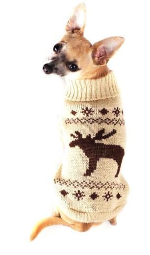 Christmas jumper for dog. Cream with brown reindeer detail.