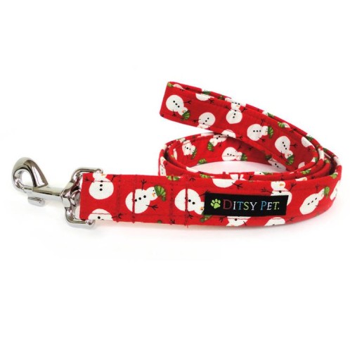 Red Chrstmas dog lead with snowman detail