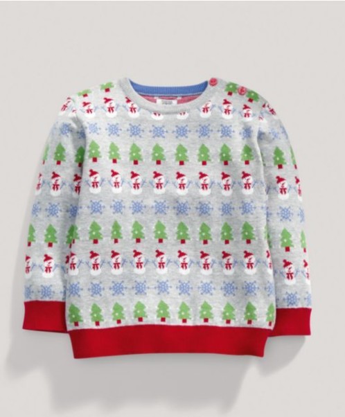 Baby Christmas jumper. Grey with festive designs.