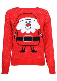 Girls Christmas jumper. Red with Santa drawing detail.