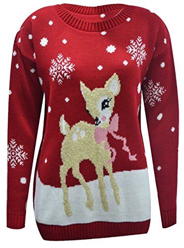 Ladies bambi Christmas jumper in red