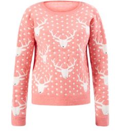 Ladies pink jumper with Reindeer design.