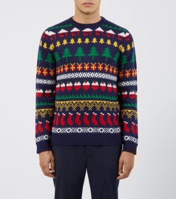 Men's novelty Christmas jumper with Christmas trees, Christmas presents, stocking, Christmas puddings and more!