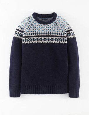 Men's Christmas jumper, dark blue with Faire Isle knit and crew neck.