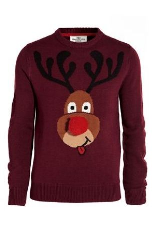 Men's Christmas jumper burgandy with rudolf.