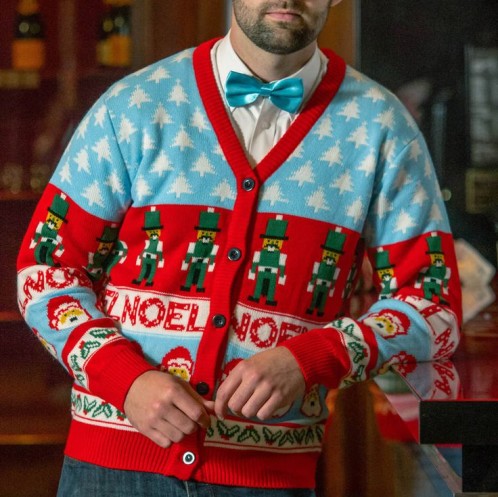 Men's christmas novelty cardigan with matching bow tie