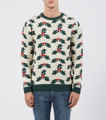 Mens Christmas jumper with holly design.