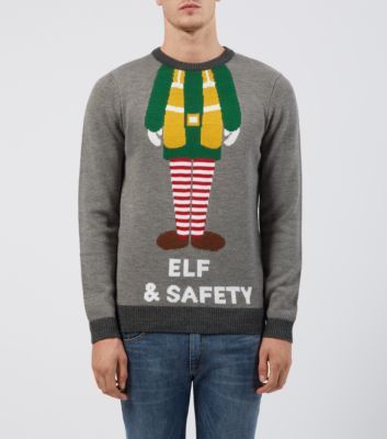 Elf and safety men's Christmas jumper.