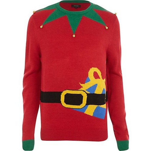 Red Christmas elf jumper.