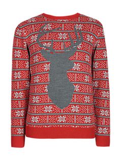 Red novelty xmas jumper with stags head