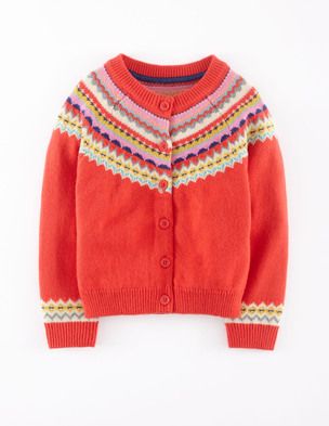 Red Faire Isle Christmas cardigan.