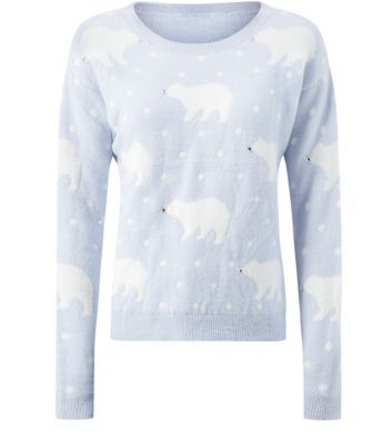 Sky blue Christmas jumper with polar bears.