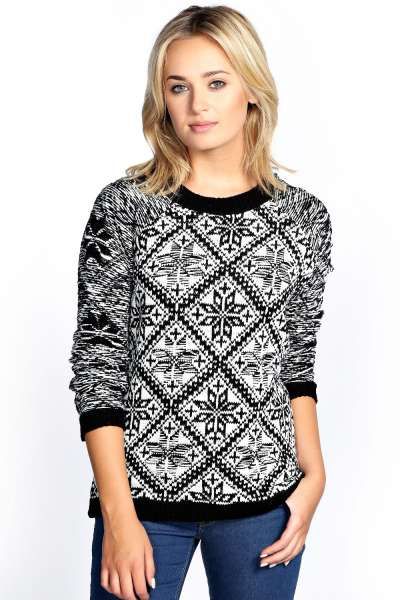 Women's black and white snowflake design jumper.
