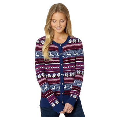 Women's reindeer cardigan Christmas jumper.