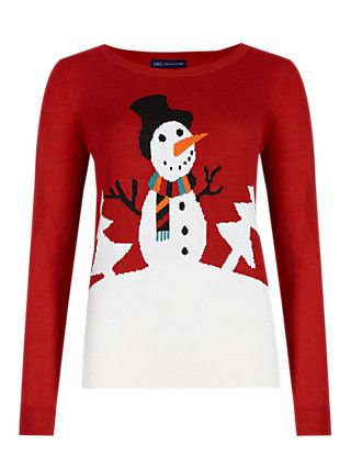 Women's Christmas jumper in red with Snowman design.