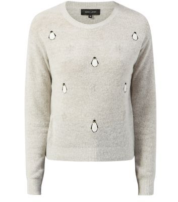 Grey women's Christmas jumper with small penguins