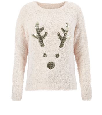 Women's reindeer design fluffy Christmas jumper.