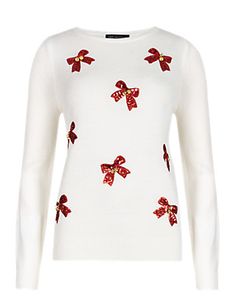 Jingly bow white ladies jumper ⋆ Christmas Jumpers, Women's Christmas ...