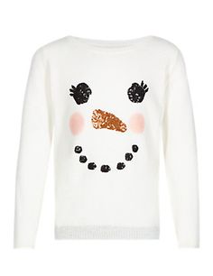 Womens Christmas jumper with snowman face.