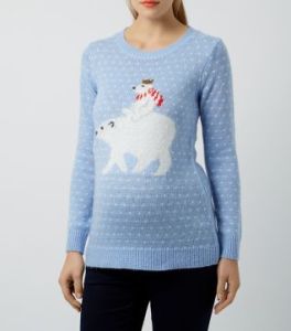 Maternity Christmas jumper with baby polar bear riding on it's Mummy's back.