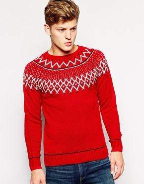 Men's Faire Isle Christmas jumper in red.
