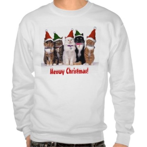 Group of cats wearing santa hats, customizable Christmas jumper.