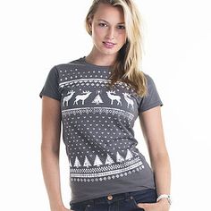 Grey women's Christmas t-shirt with deer design.