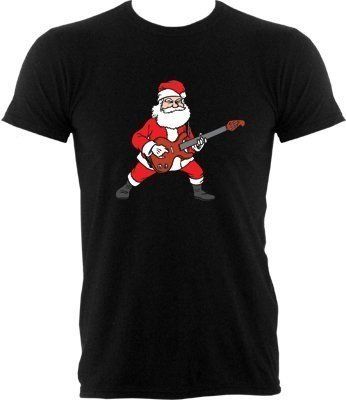 Men's Christmas t-shirt. Black with Santa playing the guitar.