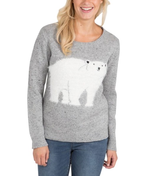 Women's Christmas jumper with fluffy polar bear detail.