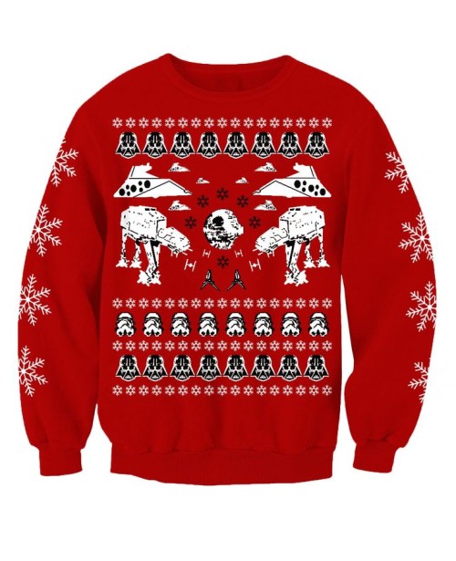 Star Wars Christmas sweatshirt. Red jumper with at-at, deathstar, Darth Vader, storm trooper