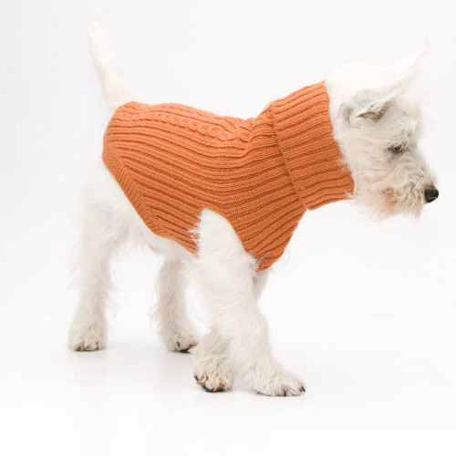 Cable knit jumper for dog in orange