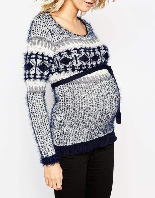 Fluffy patterned maternity jumper in grey