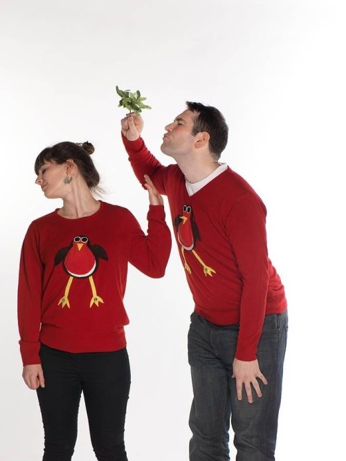 His and hers Christmas Robin jumpers