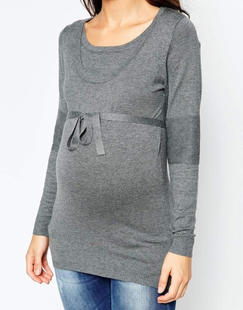 Grey maternity jumper with bow