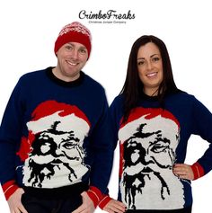 His and hers Christmas jumpers with Santa