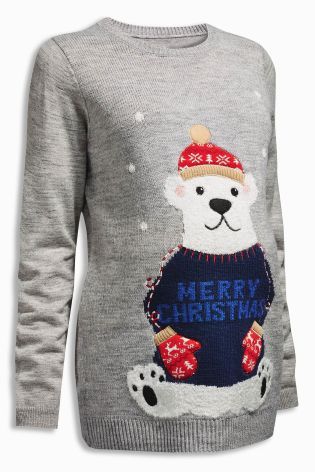 Festive bear on a grey jumper - maternity Christmas jumper