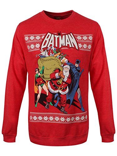Batman, Robin and Santa superhero Christmas jumper in red