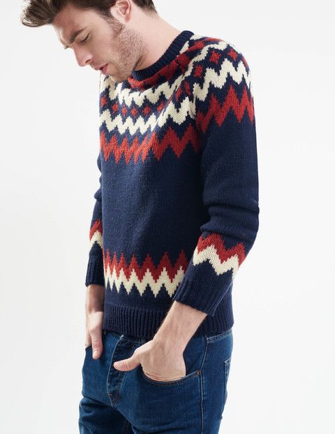 Chunky fair isle crew neck men's Christmas jumper from Boden