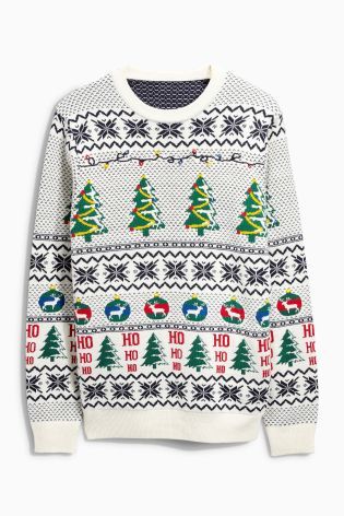 Ecru men's Christmas jumper with Christmas tree