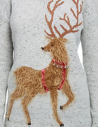 Fluffy reindeer women's Christmas jumper