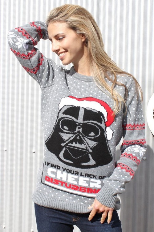 I find your lack of cheer disturbing - Darth Vader quote on Staw Wars themed Christmas jumper